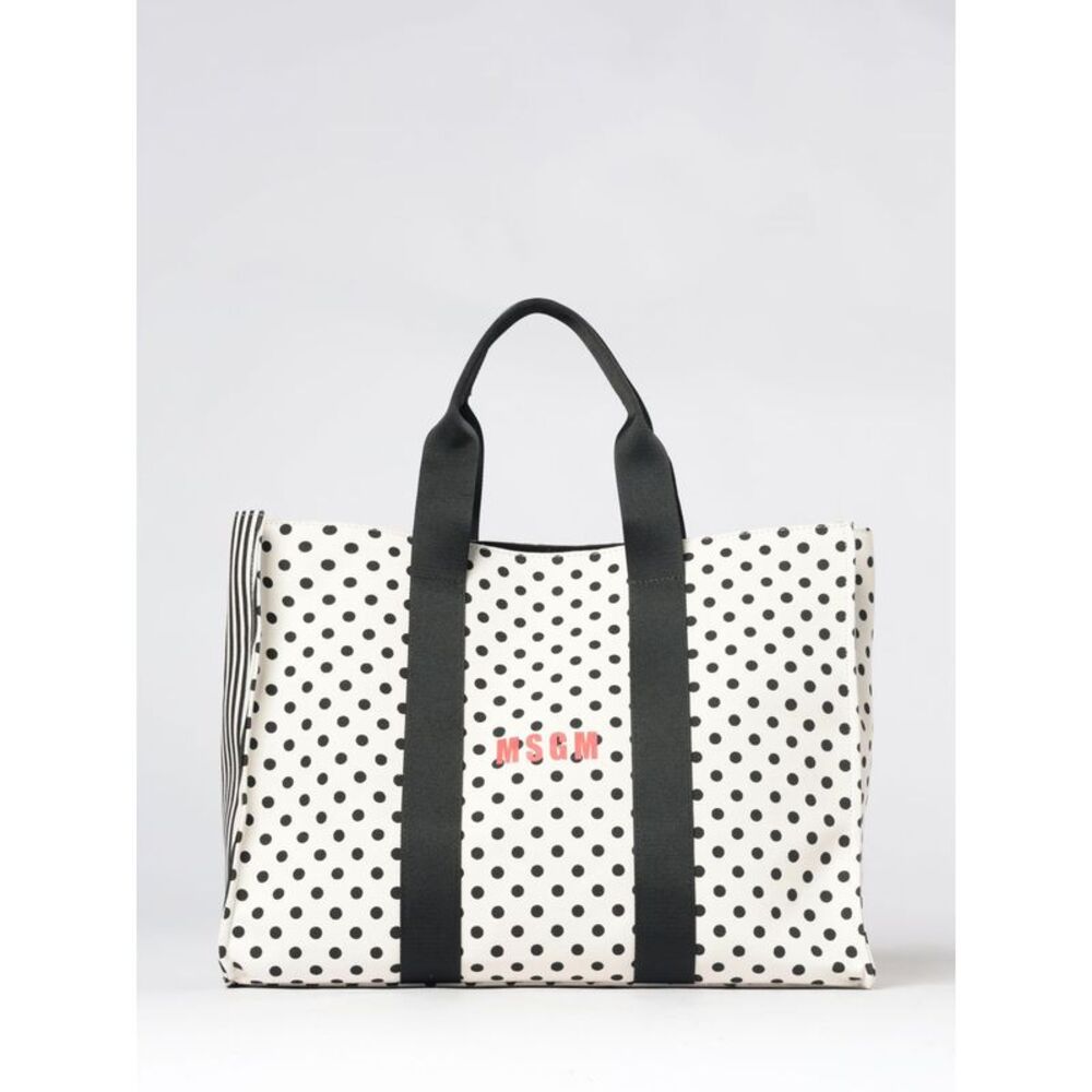 Polka-Dot And Striped Msgm Canvas Tote Bag With Contrasting Logo Print